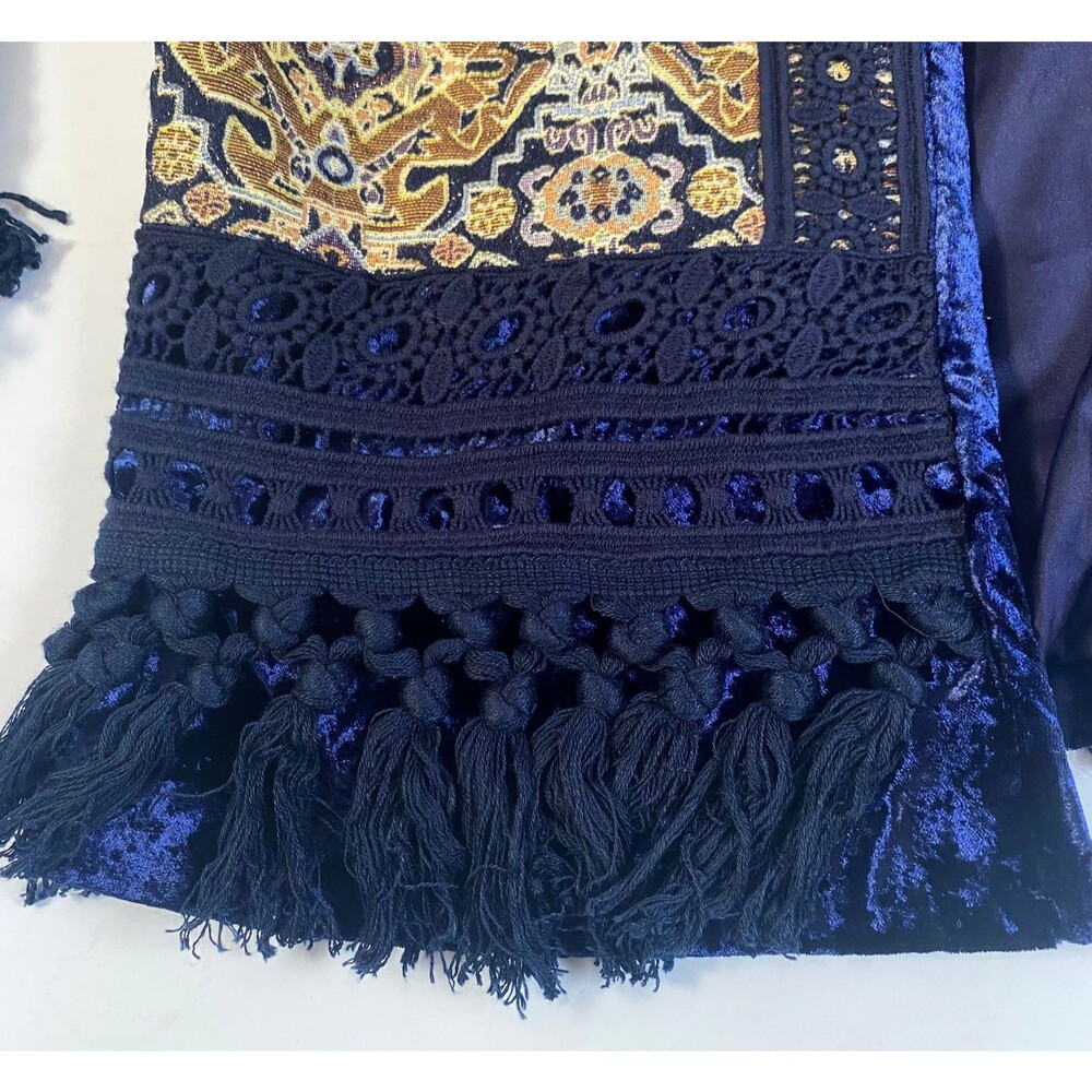 Boston Proper Fringe Tapestry Novelty Jacket Velvet Trim Size 14 Multicolor NWOT - Picture 8 of 16